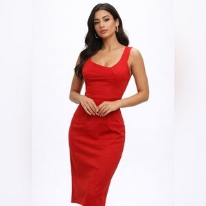 Roland Mouret Fiery Red Midi Dress
